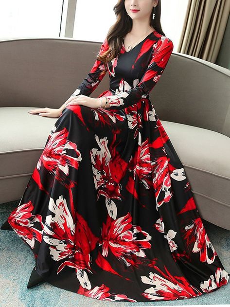 Flower Print Dress Design, Onepiece Dress, Hijab Gown, Slavic Style, Long Sleeve Floral Maxi Dress, Student Resume, Floral Dresses Long, Flower Print Dress, Floral Print Maxi Dress