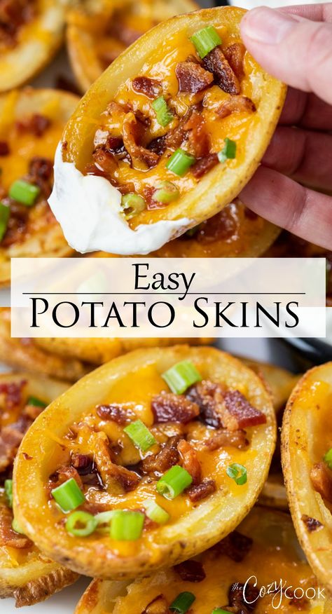 Easy Potato Skins, Potato Skins Easy, Potato Skins Appetizer, Potatoe Skins Recipe, Baked Potato Skins, Potato Appetizers, Potato Skin, Potato Recipes Side Dishes, Potato Side Dishes