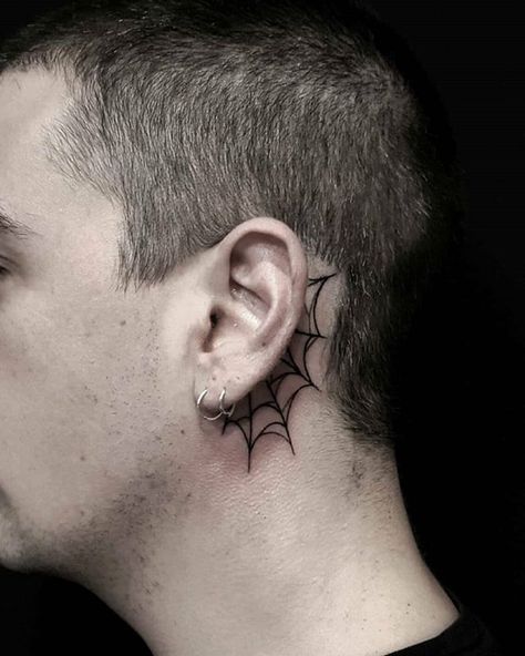 Tattoo Circle, Best Neck Tattoos, Behind Ear Tattoos, Tattoo Behind Ear, Spider Web Tattoo, Side Neck Tattoo, Web Tattoo, Circle Tattoos, Neck Tattoo For Guys