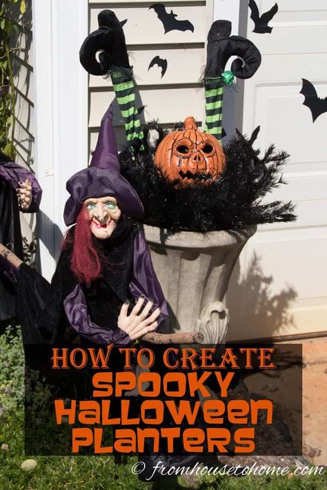 Spooky Halloween planters are an example of a Halloween twist on an every day decor item. Read on to find out how to create spooky Halloween planters. #entertainingdiva  #halloween #halloweenoutdoordecor #halloween Halloween Planters, Halloween Addition, Fun Planters, Halloween Haunted House Decorations, Light Up Pumpkins, Diy Halloween Decor, Diy Halloween Projects, Spooky Halloween Decorations, Planter Ideas