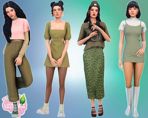 The Colour Green, San Myshuno, Green Outfits, Sims 4 Mm Cc, Tumblr Sims 4, Sims 4 Teen, Sims 4 Dresses, Sims 4 Mm, Sims Four