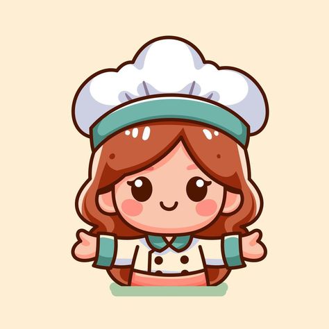 Vector Girl Chef Kawaii Cartoon Cartoon Chef Drawing, Cute Chef Cartoon, Chef Cartoon, Cartoon Chef, Vector Girl, Food Clipart, Kawaii Cartoon, Simple Cartoon, Cityscape Photos