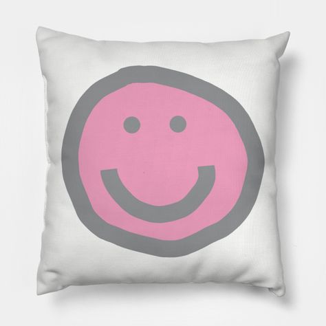 Student Dorm Room, Smiley Face Art, Minimal Line Drawing, Student Dorm, Happy Smiley Face, Face Pillow, Pink Round, Pink Pillows, Happy Face