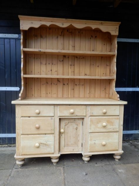 PINE DRESSER IN TWO SECTIONS Unfinished Pine Furniture, Antique Dressers, Pine Dresser, Pine Furniture, Kitchen Extension, Antique Photos, Antique Dresser, Limited Editions, Bookcase