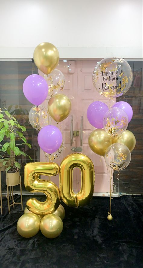 Lilac And Gold Party Decorations, 27 Birthday Ideas, Balloons Number, Pink Gold Birthday, Moms 50th Birthday, Rustic Birthday, Gold Party Decorations, 27th Birthday, 24th Birthday