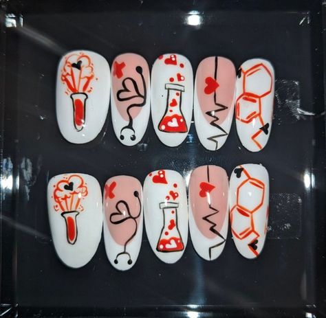 A set of press-on nails with medicinal chemistry designs Chemistry Nail Art, Science Nails Designs, Biology Nails, Chemistry Nails, Science Nails, Medicinal Chemistry, Science Themes, Business Idea, Nails Inspo