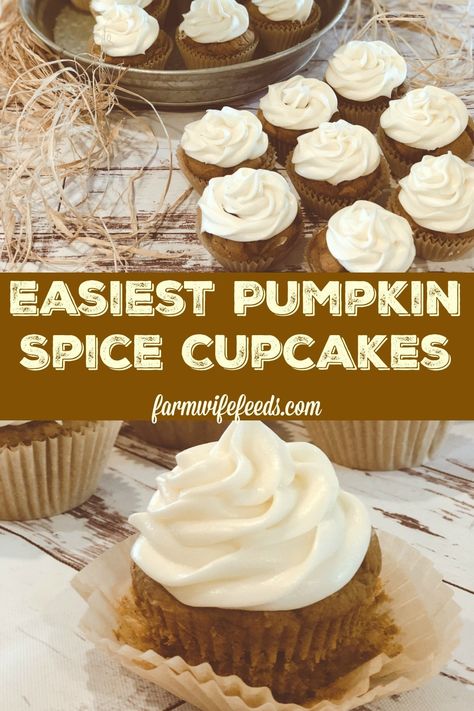 Pumpkin Cupcakes With Cake Mix Easy, Cake Mix With Pumpkin, Pumpkin Spice Latte Cupcakes, Pumpkin Cake Mix, Pumpkin Cupcake Recipes, Picnic Potluck, Tailgating Food, Pumpkin Spices, Specialty Cupcakes