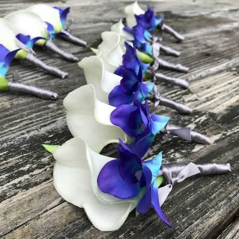 Galaxy Orchid, Blue Orchid Wedding, Oasis Wedding, Kim Wedding, Orchid Boutonniere, Galaxy Wedding, White Boutonniere, Sunflowers And Roses, Burgundy Bouquet