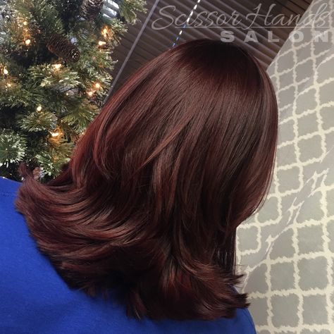 Deep, rich, chocolate-cherry hair color. Chocolate Cherry Highlights, Hair Color Chocolate Cherry, Cherry Highlights, Chocolate Cherry Hair Color, Summer Brown Hair, Hair Color Cherry Coke, Chocolate Cherry Hair, Highlights Brown Hair Short, Rich Brown Hair Color