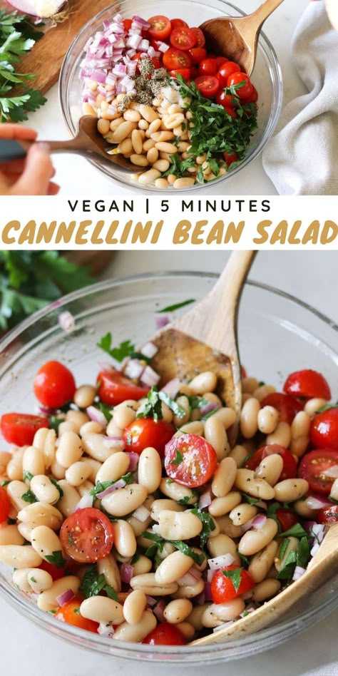 Mediterranean Bean Salad, Cannellini Bean Salad, Vegetarian Side Dish, Mediterranean Recipes Healthy, Cannellini Bean, White Bean Salad, Easy Mediterranean Diet Recipes, Bean Salad Recipes, Vegetarian Sides