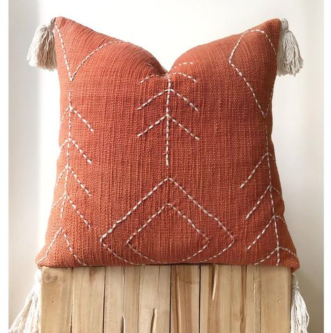 Burnt Orange terracotta Pillow with Tassels Organic Natural | Etsy Aztec House, Fern Pillow, Pillow With Tassels, Cactus Pillow, Dorm Inspo, Boho Cushions, Cactus Silk, Silk Cushions, African Mud Cloth