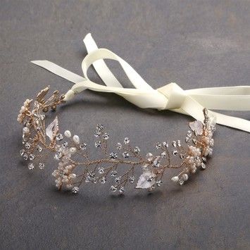 Mariell Designer Bridal Headband With Hand Painted Gold And Silver Leaves Bridal Accessories Earrings, Boho Bridal Headband, Gold Bridal Headband, Vine Headband, Pearl Bridal Headband, Ribbon Headbands, Silver Leaves, Rose Gold Bridal, Gold Headband