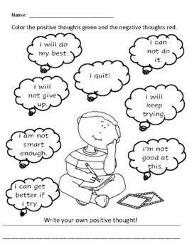 This activity helps students recognize the difference between positive and negative thoughts. This partners well with lessons on growth mindset. Halloween Therapy Activities For Kids, Thoughts For Kids, Positivity Tattoo, Counseling Corner, Growth Mindset Lessons, Therapeutic Interventions, Counseling Tips, School Guidance Counselor, Counseling Worksheets