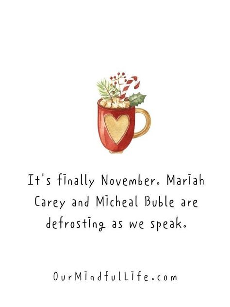 It's finally November. Mariah Carey and Micheal Bublé are defrosting as we speak. Christmas In November Humor, Mariah Carey Christmas Funny, November Funny Quotes, Mariah Carey Defrosting, November Humor, November Quotes Funny, November Quotes Motivation, November Funny, Autumn Romance