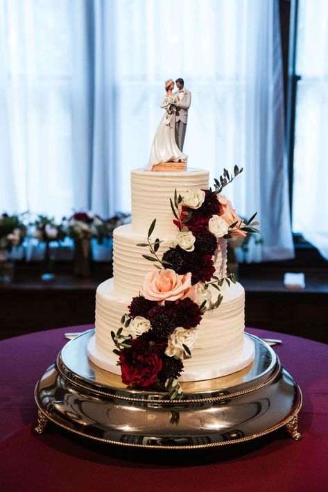 Classic Meets Vintage Garden Wedding | CJ's Off the Square | Nashville | Nashville Garden Wedding + Event Venue | CJ's Off the Square Fall Wedding Cakes Burgundy, Wedding Cakes Burgundy And Blush, Wedding Cake Designs Maroon, Burgundy And Champagne Wedding Cake, Burgundy Blush Wedding Cake, Navy Burgundy Wedding Cake, Maroon And Navy Wedding Cake, November Wedding Cake, Navy And Burgundy Wedding Cake