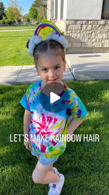 Dana Whisker on Instagram: "Ruby had rainbow day at school so I did this easy rainbow hair for her. Her and I honestly have so much fun doing this stuff and I love that she finds as much joy in it that I do. 

#rainbowhair #crazyhairday #childhood #spiritweek #diyrainbowhair" Tie Dye Dress Up Day School, Rainbow Hat Craft, Crazy Hair Day Rainbow And Clouds, Wacky Kids Hair Ideas, Rainbow Hair Crazy Hair Day, How To Do Rainbow Hair, Rainbow Crazy Hair Day At School, Crazy Hair Day Preschool, Crazy Hair Day Girls Short Hair