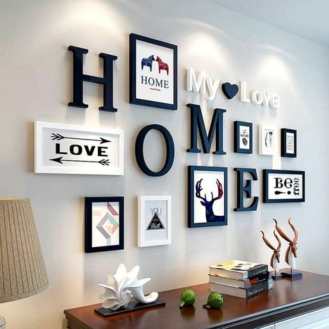 Decorar las paredes con letras y marcos de fotos ❤#decoración #decoracion #decoracionbaño #decoracionbaños #decoraciónbaño #decoraciónhogar… Rustic Wedding Decorations, European Home Decor, Picture Frame Sets, Wooden Picture Frames, Family Wall, Wall Gallery, Home Pictures, Ikea Hacks, Design Wedding