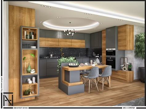 Kitchen Ceiling Design, Desain Pantry, Kitchen Layout Plans, Modern Kitchen Cabinet Design, Modern Kitchen Interiors, Kitchen Cabinets Decor, Kitchen Interior Design Decor, Kitchen Interior Design Modern, Kitchen Design Plans