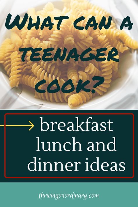 Easy meals for teens to make. Every teen should know how to cook a few meals. Breakfast, lunch and dinner ideas. Life skills! Parenting teens. Raising independent kids. Meals For Teens To Make, Easy Meals For Teens, Teen Cooking Recipes, Meals For Teens, Breakfast Lunch And Dinner Ideas, Lunch And Dinner Ideas, Recipe For Teens, Culinary Classes, Kids Cooking Recipes