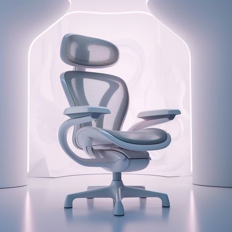 ultrarealistic image of a herman miller aeron chair, focus on a headrest, in a futuristic white room with tones of scattered around Futuristic Office Chair, Futuristic Chair Design, Futuristic Chair, Futuristic Office, Herman Miller Aeron, Aeron Chair, Herman Miller Aeron Chair, Office Ornaments, Tactical Gear Loadout