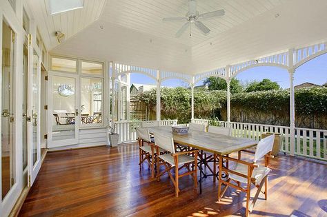 Gorgeous Verandah by littlemissairgap, via Flickr Queenslander Verandah, Roof Idea, Queenslander Homes, Directors Chairs, Queenslander Renovation, Queenslander House, Timber Ceiling, Timber Deck, Granny Flat