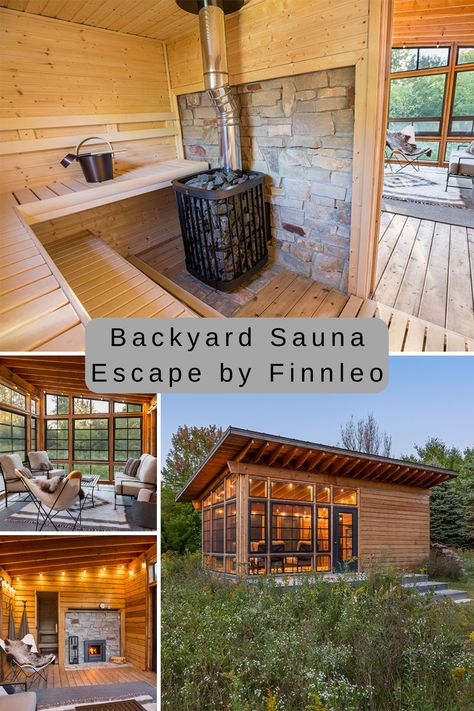 Sauna Patio Ideas, Deck Sauna Spa, Wooden Sauna House, Outdoor Sauna With Changing Room, Sauna And Hot Tub House, Shed Sauna Conversion, Lean To Sauna, Sauna And Shed Combo, Black Outdoor Sauna