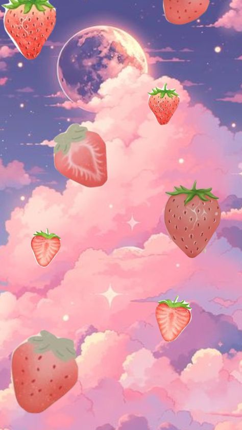 #strawberry #moon #background Everskies Collage, Strawberry Background, Moon Background, Strawberry Moon, Strawberry Moons, Cute Tattoos For Women, Cute Tattoos, Strawberries, Tattoos For Women