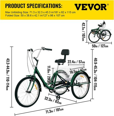 VEVOR Tricycle vert pour adultes - 66 cm - 7 vitesses - 3 roues pour adultes - Tricycle pliable pour adultes - Tricycle pliable pour adultes - Tricycle pliable pour adultes : Amazon.ca: Commerce, Industrie et Science Folding Tricycle, Three Wheel Bicycle, Pink Wheels, Foldable Bicycle, Bike With Basket, Picnic Outdoor, Green Bike, Adult Tricycle, Bicycle Pump