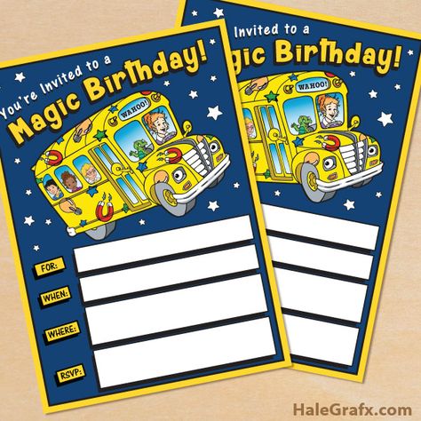 FREE Printable Magic School Bus Birthday Invitation Magic School Bus Birthday Party, Magic School Bus Party, Magic School Bus Theme Party, Magic School Bus Birthday, Magic School Bus Classroom Theme, Wheels On The Bus Invitation Template, Magic School Bus Printables, Magic School Bus Classroom, Magic School Bus Curriculum