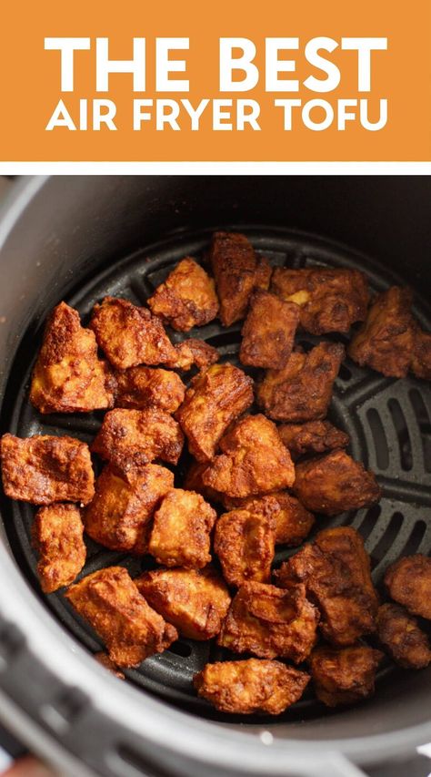 The crispiest air fryer tofu - in 15 minutes! Extremely easy, incredibly versatile, and an absolute weeknight go-to. Firm Tofu Recipes, Best Tofu Recipes, Air Fryer Tofu, Tofu Recipes Healthy, Tofu Recipes Easy, Bbq Tofu, Teriyaki Tofu, Pinch Of Yum, Tofu Recipe