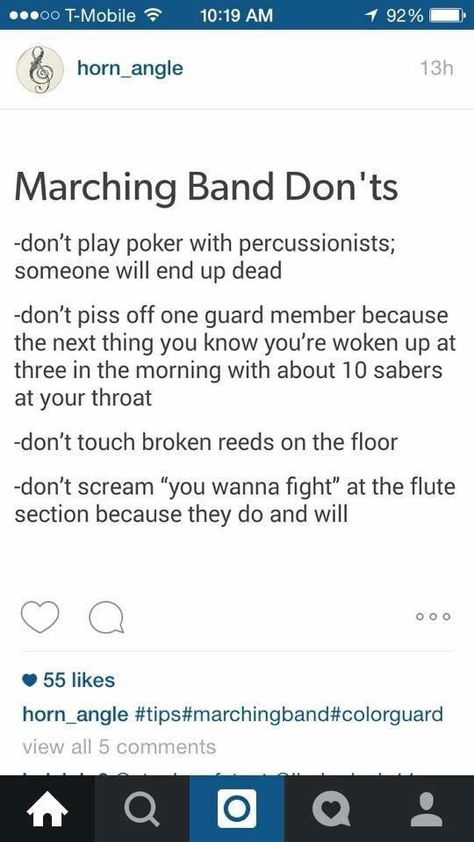 Ya know dont fuck with da band Color Guard Humor, Funny Band Jokes, Color Guard Memes, Marching Band Jokes, Musical Jokes, Marching Band Memes, Band Problems, Musician Humor, Marching Band Humor