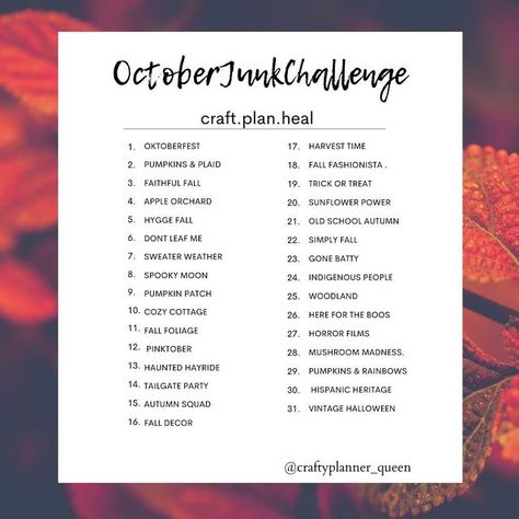 October Art Journal Prompts, Junk Journal Challenge Prompts, October Journal Prompts, Junk Journal Prompts, October List, Gaming Journal, October Goals, October Writing, October Quotes