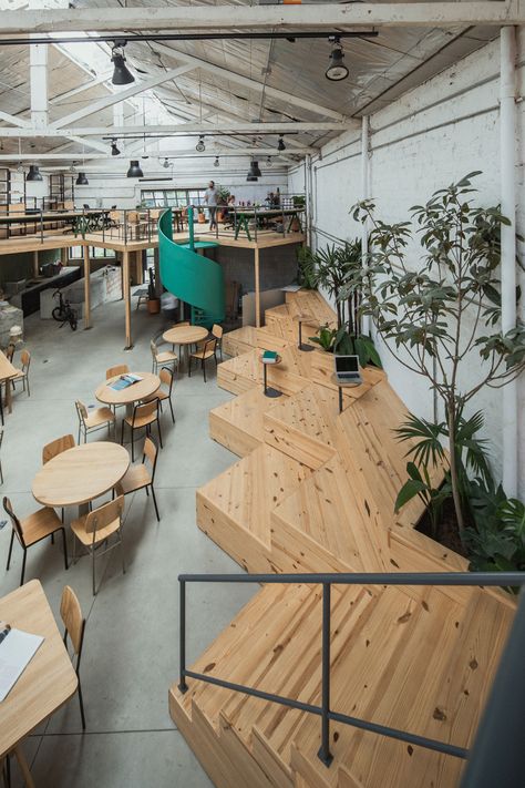 COMMUNAL on Behance Eclectic Interior Style, Communal Kitchen, Shelter Design, Warehouse Design, Courtyard Design, Open Market, Collaboration Space, Cafe Interior Design, Diagram Architecture