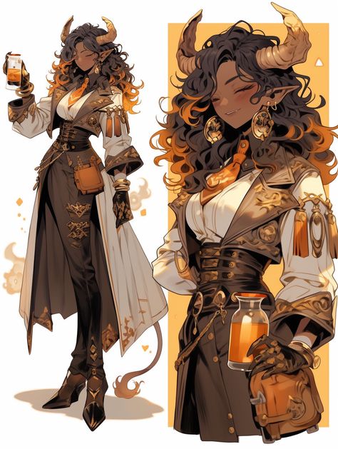 Tiefling Alchemist, Dnd Satyr Female, Elf Mage Female, Alchemist Artificer, Dnd Artificer Character Design, Old Character Design, Steampunk Character Art, Dnd Halfling, Accel World