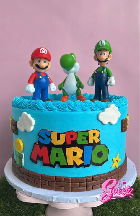 Mario Luigi Birthday Cake, Mario And Luigi Birthday Cake, Luigi Birthday Cake, Mario Birthday Party Cake, Super Mario Cake Ideas, Mario Themed Cake, Mario Bros Birthday Cake, Cake Super Mario, Super Mario Bros Cake