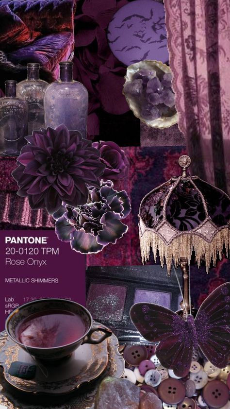 #plum #purple #whimsical #witchy #violet Purple And Brown Aesthetic, Purple Ethereal Aesthetic, Hairdressing Aesthetic, Purple Office Ideas, Witchy Color Palette, Purple Swatches, Violet Core, Plum Color Palette, Art Deco Mood Board