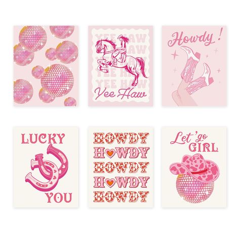 PRICES MAY VARY. 【UNFRAMED】Pink Cowgirl wall art prints - (Set of 6) - Unframed - 8x10inch 【PINK COWGIRL WALL ART】 Various types western girls make them more suitable for decoration in the girls bedroom, classroom, living room, kids bedroom, guest room, playroom, home decor 【HIGH QUALITY】 High definition cowgirl themed printed on high quality canvas. They are wrapped in a great package and you can treat it as a gift. 【PERFECT GIFT IDEA】 As its exquisite design, it’s great idea for western girls Pink Cowgirl Poster, Disco Ball Cowgirl, Teen Girls Bedroom, Cowgirl Bedroom, Western Girls, Cowgirl Poster, Preppy Western, Girls Bedroom Decor, Dorm Wall Art