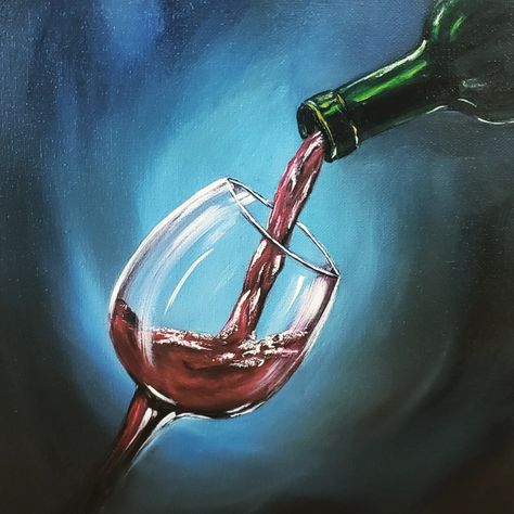 Wine Glass Painting Canvas, Coffe And Wine Bar, Wine And Coffee Bar, Restaurant Art, Painting Parties, Pouring Wine, Spilled Wine, Wine And Canvas, Farm Paintings