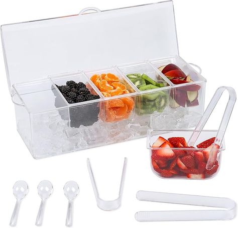 Amazon.com | Condiment Caddy with 5 Removable Containers (2.5Cup) & Tongs/Spoon Set - Great Condiment Containers for Salad Bar, Garnish Tray, Nacho Bar, Pizza Topping Station, Bar Supplies, Vegetable Tray With Lid: Condiment Pots Bar Pizza, Condiment Containers, Pizza Topping, Nacho Bar, Condiment Caddy, Vegetable Tray, Outdoors Birthday Party, Serving Tongs, Clear Container