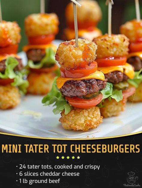 Mini Sliders, Cheeseburger Sliders, Appetizers Easy Finger Food, Tater Tots, Mouthwatering Recipes, Dinner Appetizers, Crockpot Recipes Easy, Cookbook Recipes, Appetizers For Party