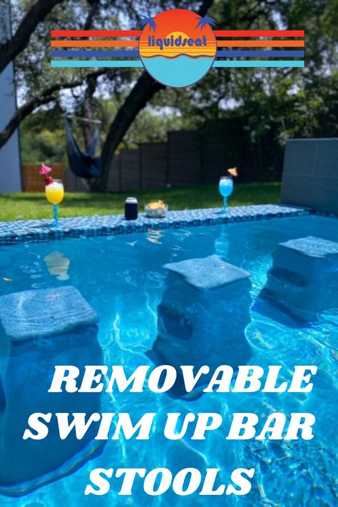 Looking for new pool furniture ideas? Liquidseat -removable swim up bar stools for inground/above ground pools. Add some to your swimming pool today. #swimmingpool #pool #swimupbar #swimmingpoolfurniture #swimmingpoolfurnitureideas Pool Deck Furniture, Pool Deck Decorations, Diy Above Ground Pool, Pool Ideas On A Budget, Pool Deck Plans, Portable Pools, Pool Deck Ideas, Outdoor Pool Area, Pools Backyard Inground