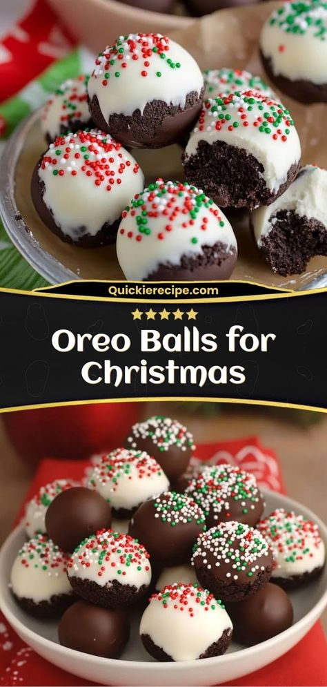 Festive, sweet, and incredibly easy to make, these Oreo Balls for Christmas are a holiday favorite. With crushed Oreos, cream cheese, and a chocolate coating, they’re the perfect no-bake treat for the season. Ingredients: 1 package Oreos, crushed 8 oz cream cheese, softened 1 cup white chocolate, melted Holiday sprinkles for decoration A festive, no-bake treat that’s fun to make and share Oreo Balls Recipe 3 Ingredients, Melted Chocolate Recipes, Christmas Desert Recipes, Oreo Balls Recipe, White Chocolate Oreos, Cream Cheese Ball, Oreo Flavors, Oreo Balls, Easy Christmas Treats