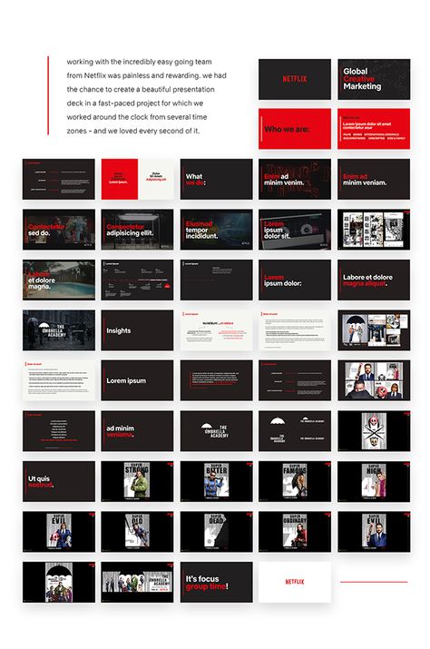 Netflix | Presentation Deck on Behance Netflix Presentation Design, Netflix Layout Design, Netflix Inspired Ppt Template, Netflix Ppt Template, Netflix Powerpoint Template, Netflix Branding, Netflix Design, Apple Keynote, Presentation Deck