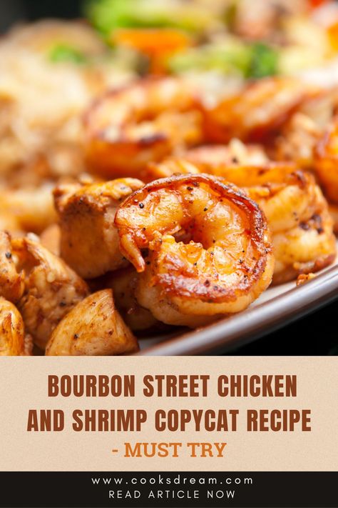 If you're looking for new ways to make tasty meals that are healthy and packed with protein, look no further. Applebee's bourbon street chicken and shrimp recipe are so delicious that it will probably become one of your weekly staples on the dinner menu! This recipe is super easy to follow. | Bourbon Street Chicken and Shrimp Copycat Recipe | What is Bourbon Street Chicken and Shrimp? | #tastymeal #healthyfood #applebee's Applebees Bourbon Street Chicken And Shrimp Recipe, Blackstone Chicken And Shrimp, Recipes With Chicken And Shrimp, Chicken Shrimp Recipes Dinners, Grilled Chicken And Shrimp Recipes, Applebee's Bourbon Chicken And Shrimp, Applebees Chicken And Shrimp, Bourbon Shrimp Recipes, Chicken Thigh And Shrimp Recipes