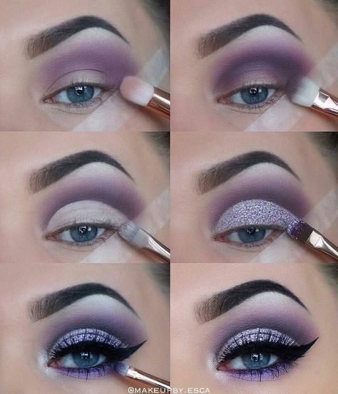 Easy Eye Makeup Tutorial, Make Up Diy, Eyeshadow Tutorial For Beginners, Purple Eye Makeup, Eyebrow Eyeshadow, Smink Inspiration, Eye Makeup Steps, Makeup Step By Step, Simple Eye Makeup