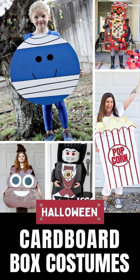 Halloween Costumes You Can Make With a Cardboard Box | Tonya Staab Halloween Box Costumes, Amazon Box Halloween Costume, Halloween Costumes Made From Boxes, Diy Halloween Costumes Cardboard, Box Costumes For Adults, Cardboard Costume Ideas, Cardboard Costumes Diy Easy, Halloween Costumes Cardboard, Cardboard Box Halloween Costumes