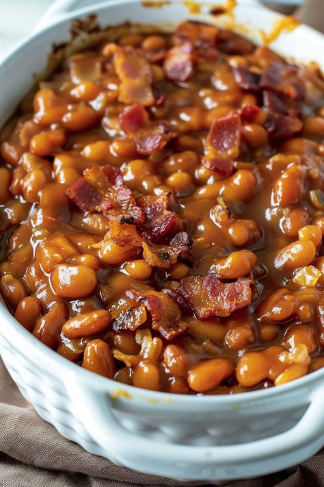 Baked Pork And Beans Recipe, Homemade Baked Beans From Canned Beans, Bake Beans Recipe, Easy Homemade Baked Beans, Baked Beans Recipes, Smoked Baked Beans Recipe, Pork And Beans Recipe, Bacon Baked Beans, Homemade Baked Beans Recipe