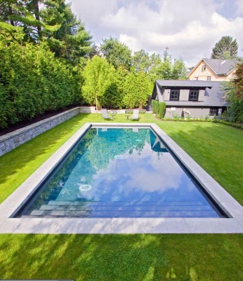 What is a grass-surround pool? #grass Rectangular Swimming Pools, Simple Pool, Rectangle Pool, Swimming Pool Construction, Small Swimming Pools, Rectangular Pool, Pool Coping, Backyard Pool Landscaping, Pool Construction