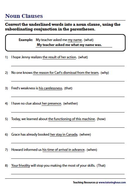 Noun Clauses Noun Clauses Worksheets, Types Of Clauses, Adverb Clauses, Noun Clause, Clauses Worksheet, Adjective And Adverb, Teaching Nouns, Ela Worksheets, Nouns And Verbs