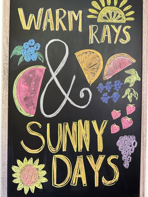 Summer fruit themed chalkboard Fruit Chalkboard Art, Summer Dry Erase Board Art, Summer Restaurant Chalkboard, Chalk Board Quotes Ideas, Cute Summer Chalkboard Ideas, Summer Chalkboard Ideas Easy, June Chalkboard Calendar Ideas, May Chalkboard Calendar Ideas, Summer White Board Ideas